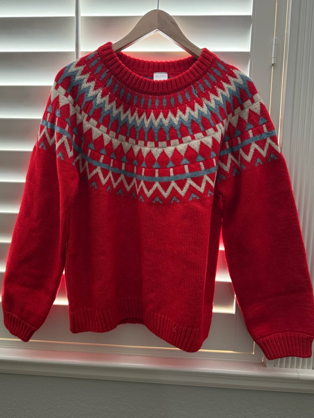 Hanna Andersson Women’s Red Holiday Fair Isle Sweater Size Large Wool Blend